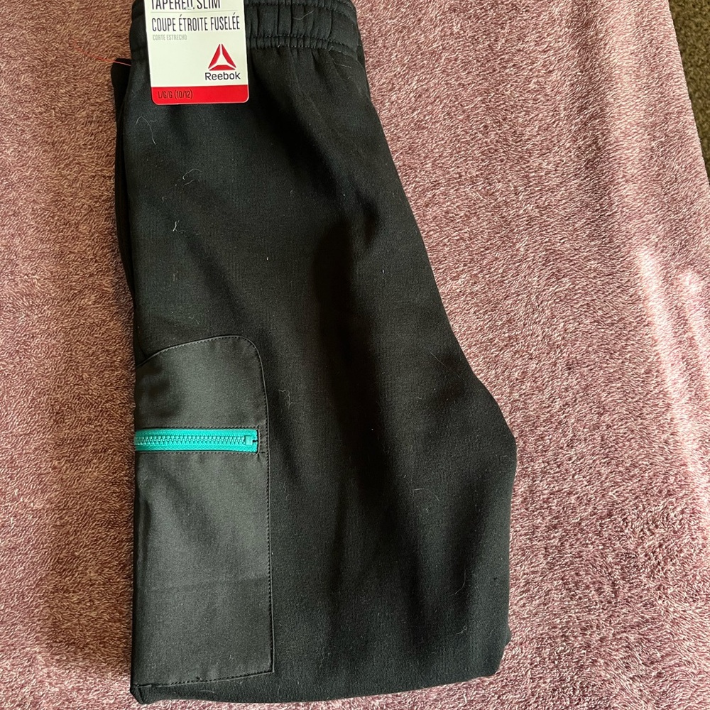 Reebok Boys Black Joggers with Teal Zipper